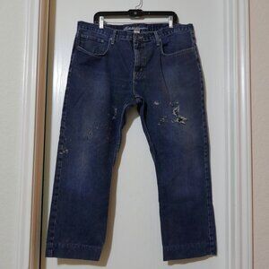 Eddie Bauer Straight Fit 40" x 26" Med Wash Distressed Men's Blue Jeans